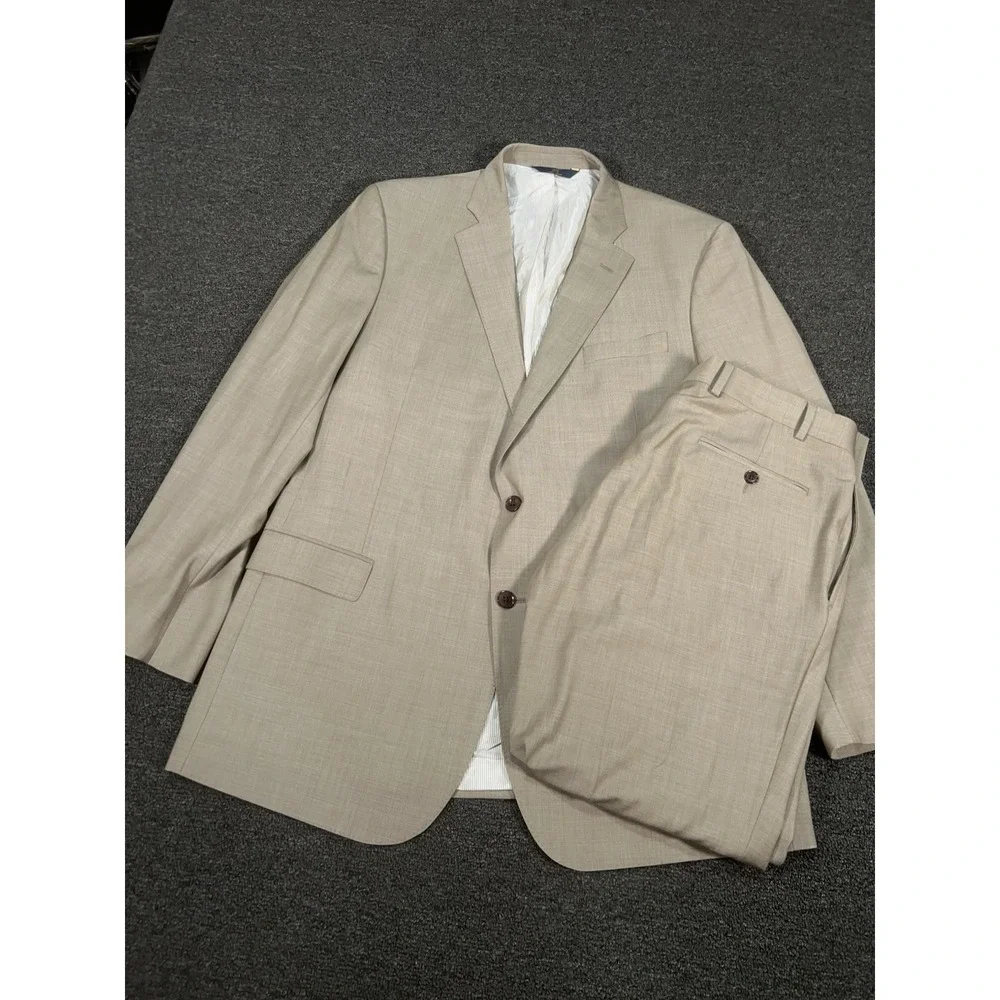 Brooks Brothers Explorer Fitzgerald 2 Piece Suit Mens 46L Pants 36x29 Wool Beige